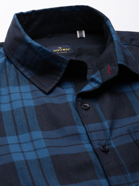 Navy Blue Checks Full Sleeves Shirt